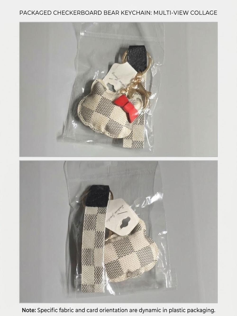 Checkerboard Bear Keychain with Red Bow Accessories